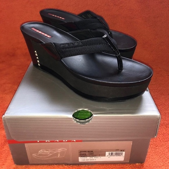 PRADA LEATHER WEDGES - Picture 1 of 4